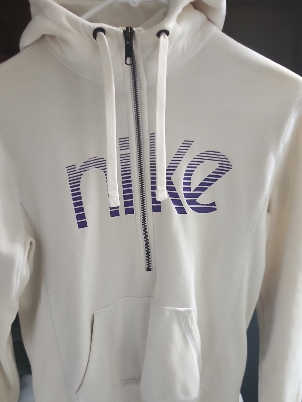 Nike Cream Half-Zip Hoodie with Purple Striped Logo